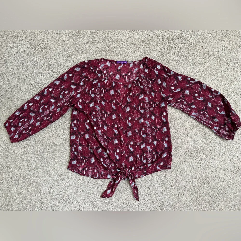 West Kei Burgundy Patterned Blouse • Elegant Print • Size S - Picture 3 of 10